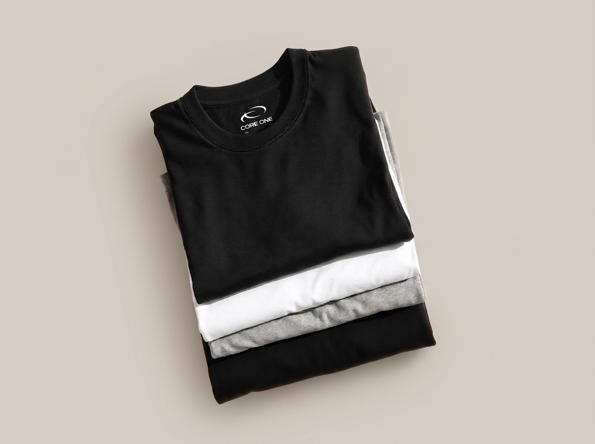 Neatly folded Core One tees